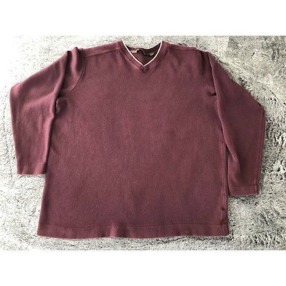 Eddie Bauer Men's Sweater XL TALL Maroon Long Sleeve V Neck Pullover Gray Trim - Picture 2 of 10